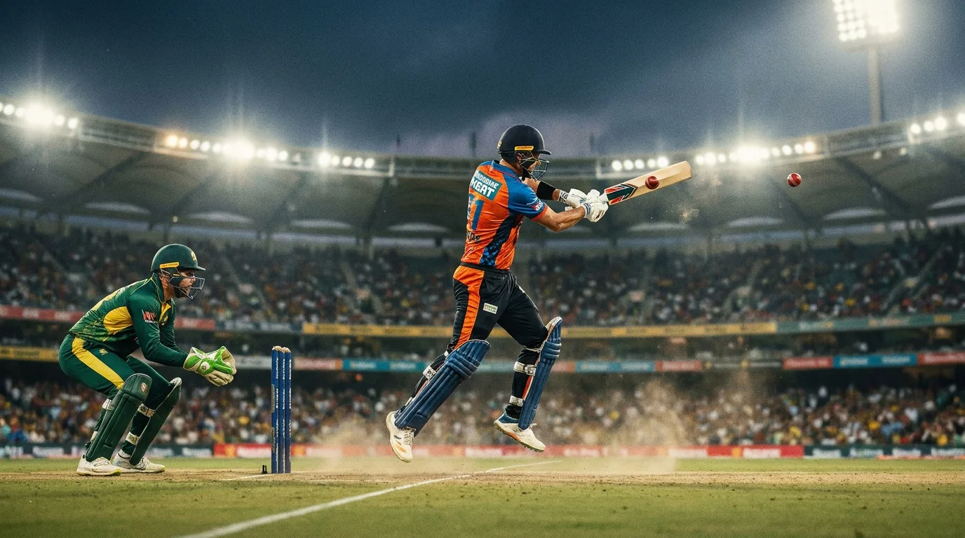 BBL T20 batter switches to attack during a Power Surge phase under floodlights