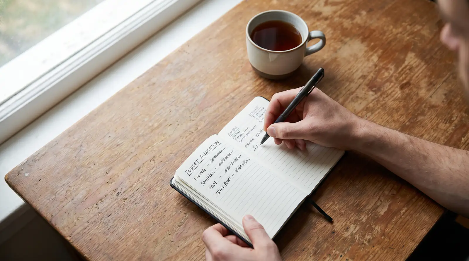 Punter writes monthly betting budget allocations in a small black notebook