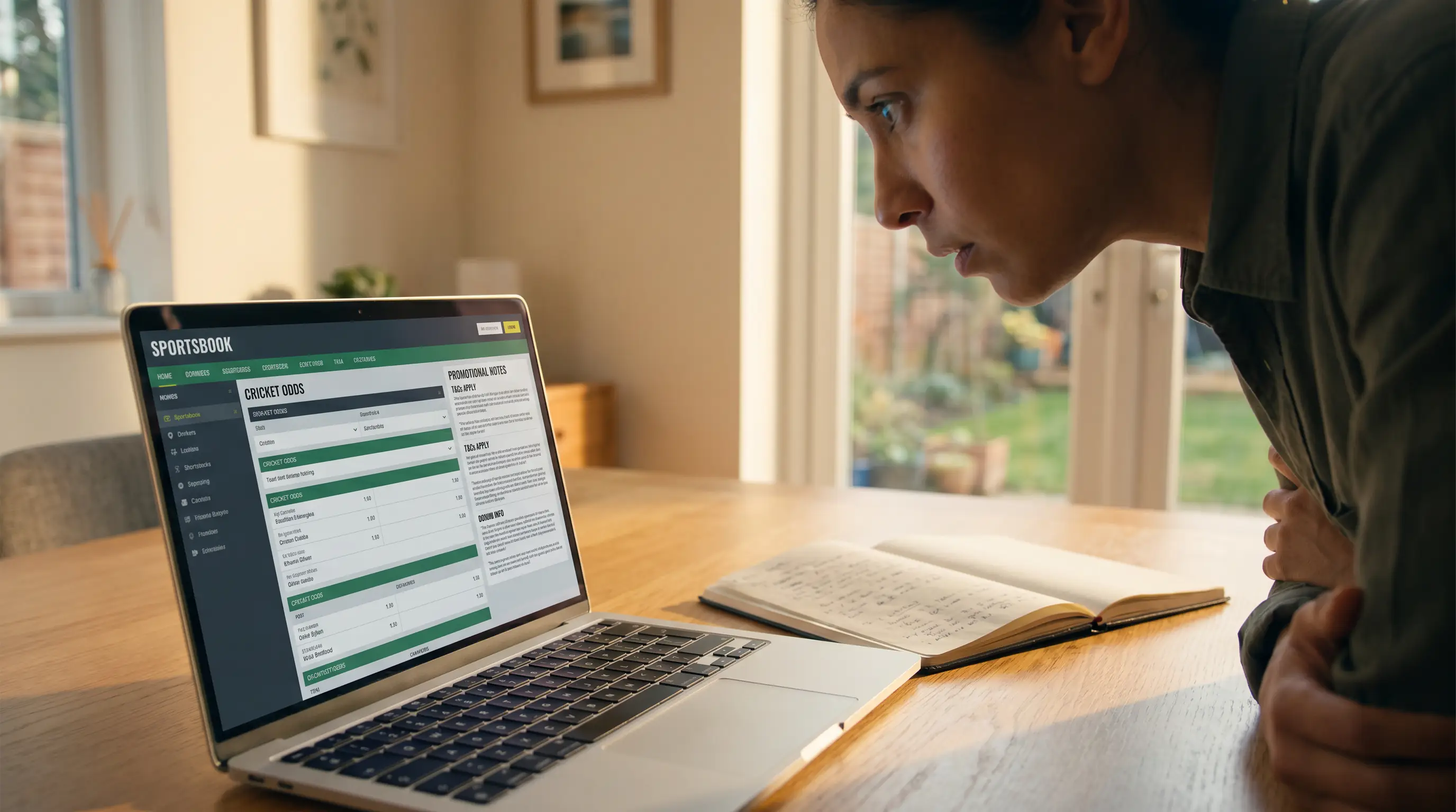 UK cricket punter reads BOG promotional terms and conditions on a laptop screen