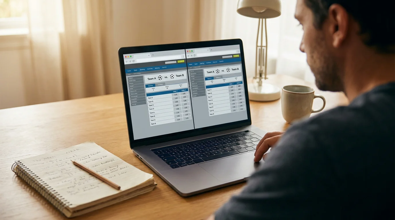 Punter compares cricket odds across two sportsbook windows on a laptop screen