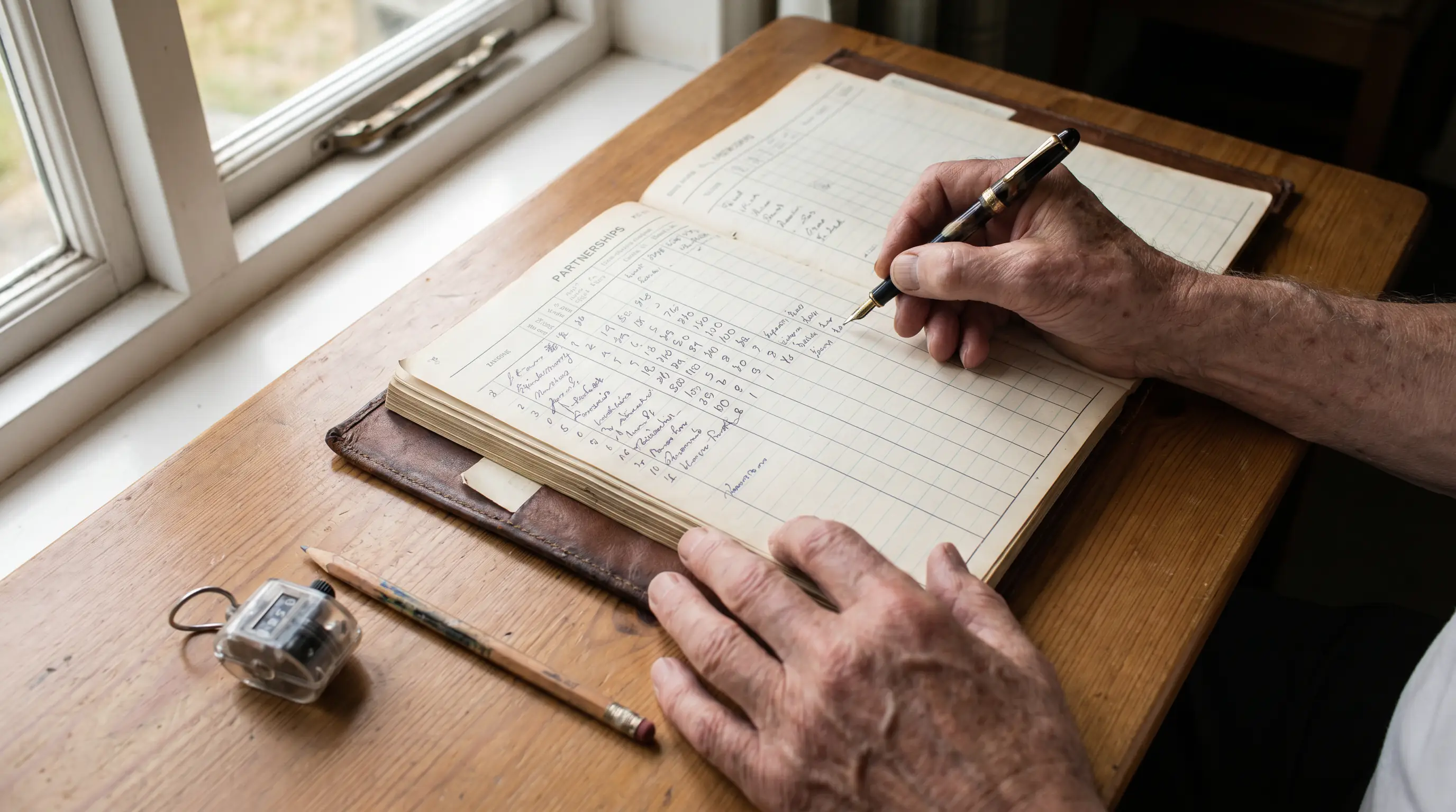 Cricket scorer writes a running partnership total in the official scorebook
