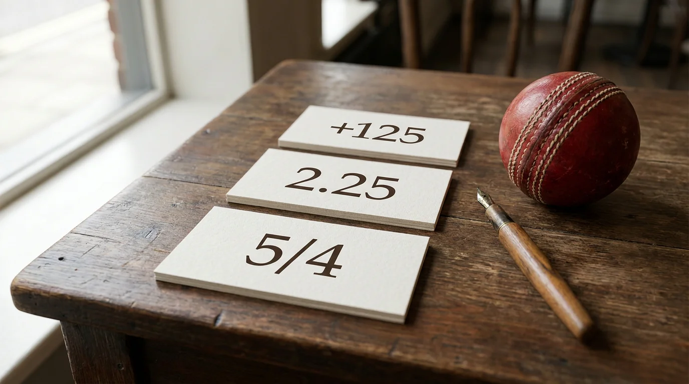 Cricket odds displayed in fractional and decimal formats on a sportsbook screen