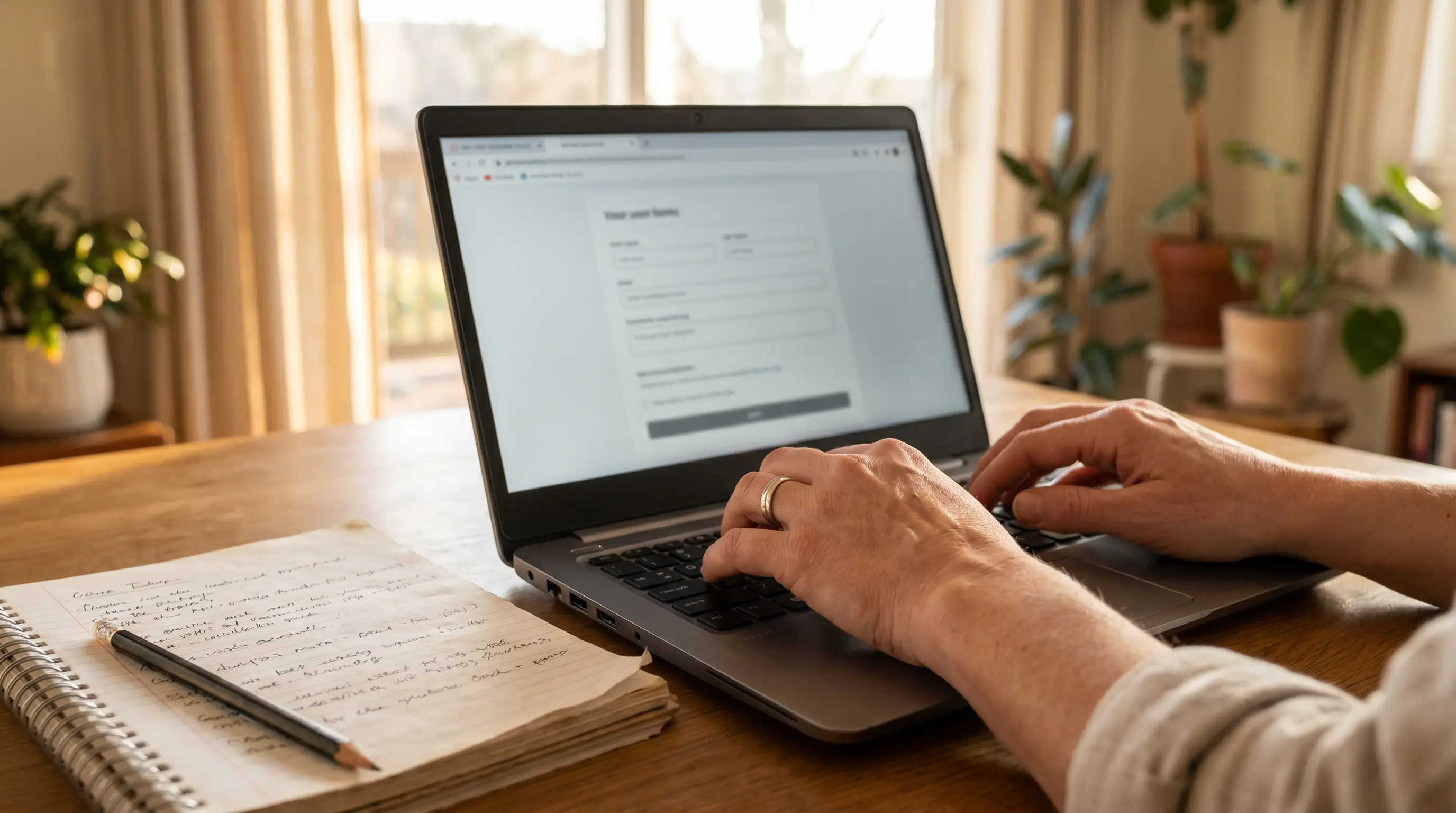 Punter completes a self-exclusion registration on a laptop at a tidy desk