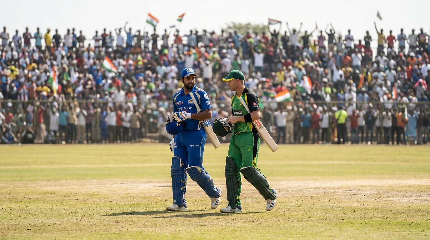 International cricket batters in coloured kit walk onto the field for a World Cup fixture