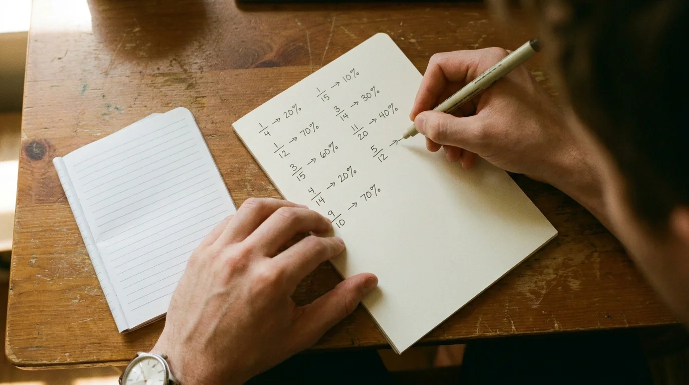 Analyst calculates overround on paper using fraction-to-percentage conversion notes