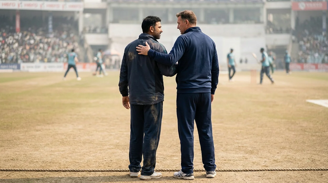 PSL franchise coach and captain discuss tactics on the boundary before a match