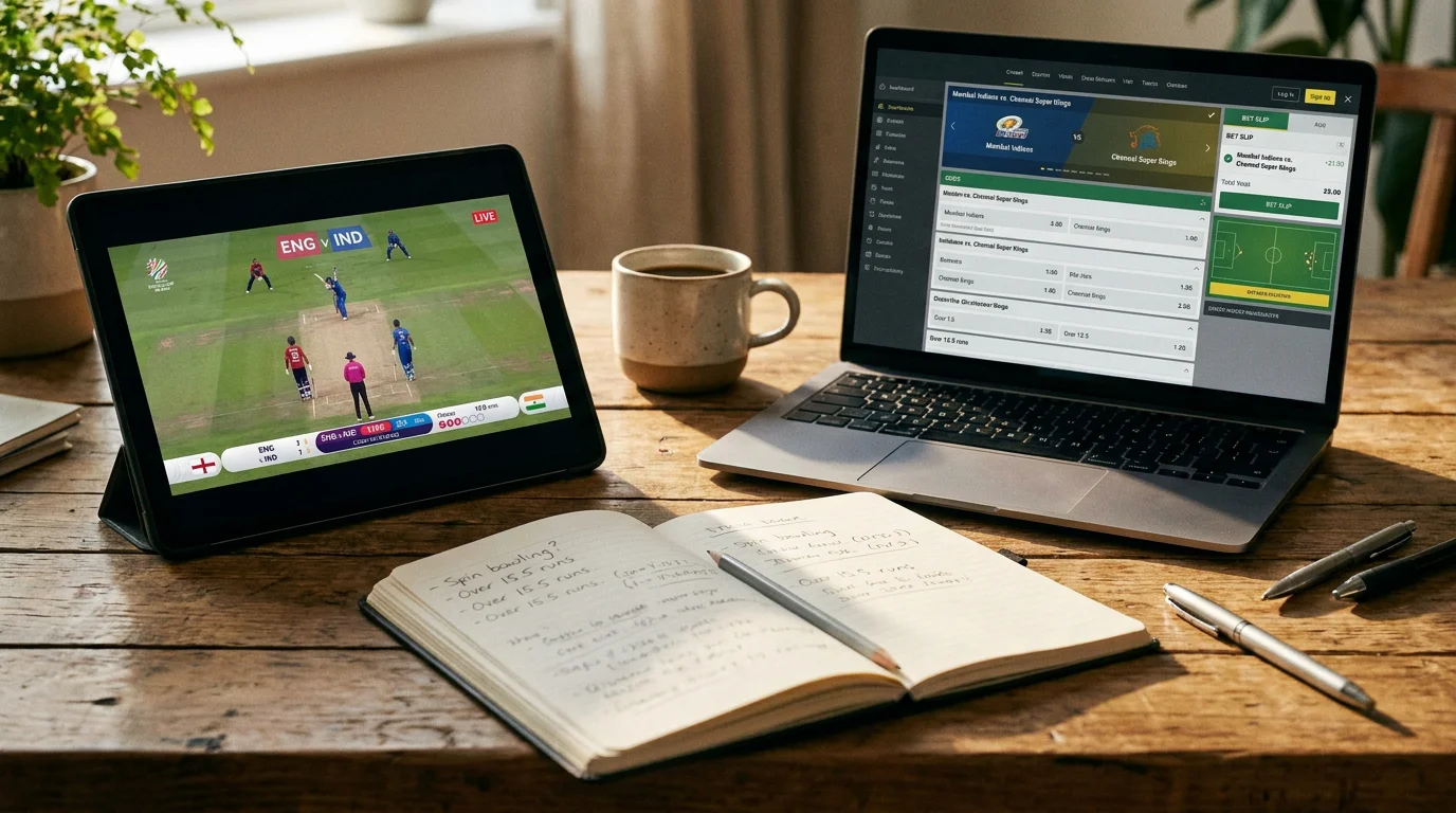 UK punter follows a PSL stream on a tablet alongside a sportsbook page on a laptop
