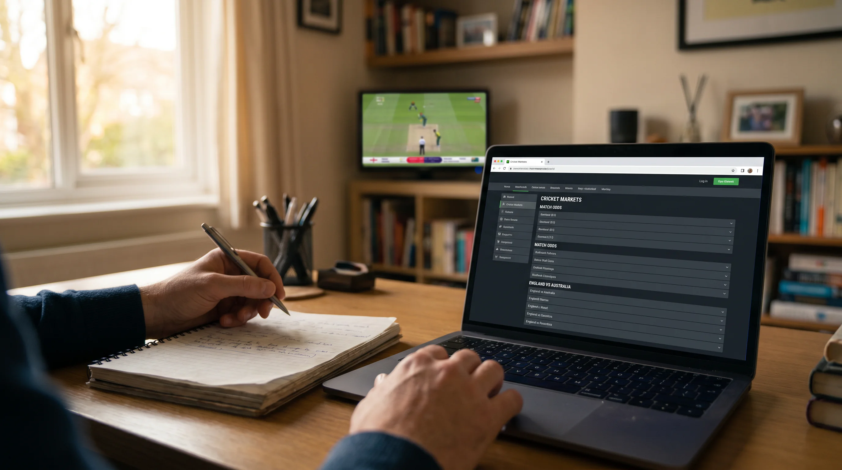 UK punter checks a session-runs market on a sportsbook page during a Test session