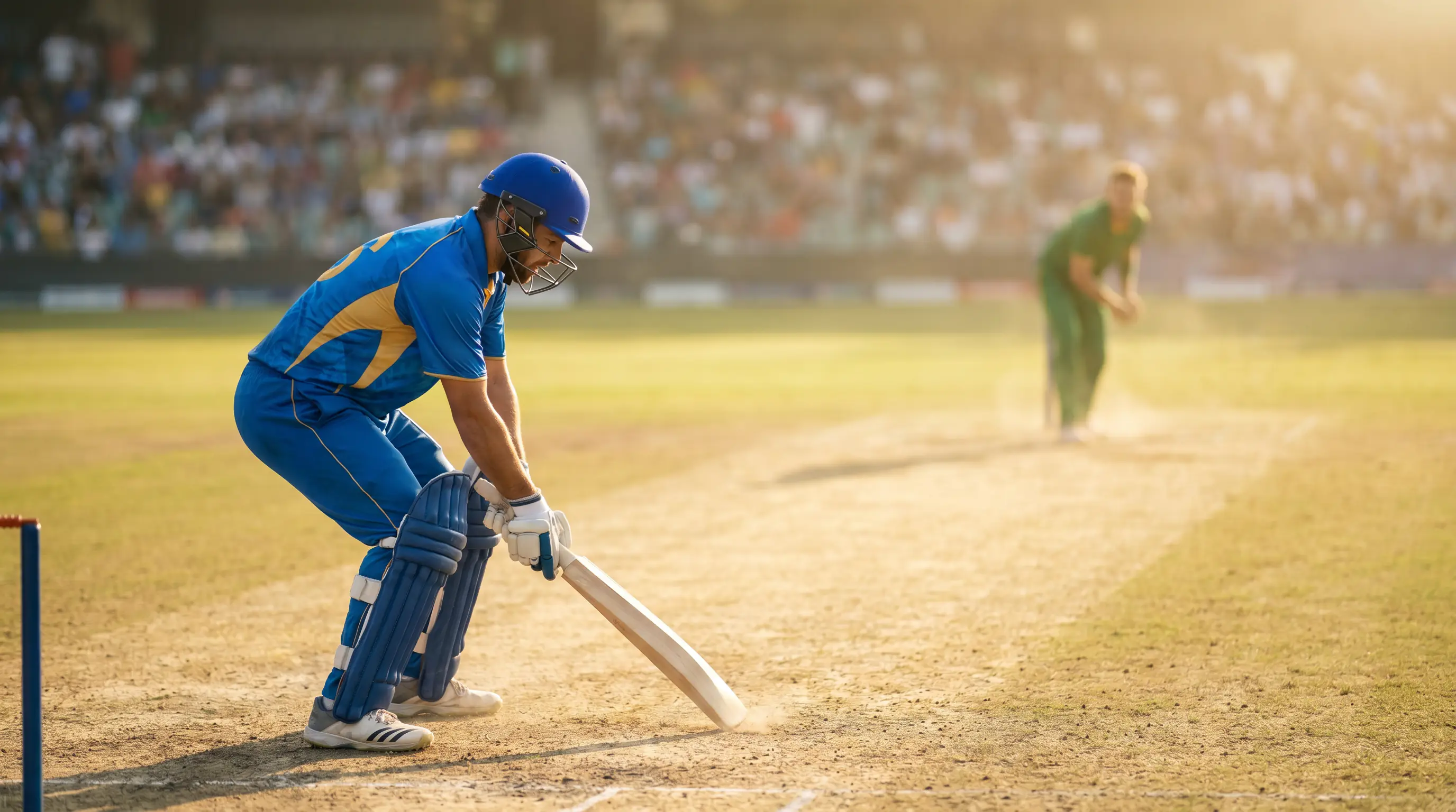 T20 batter settles into his stance at the crease during the early overs
